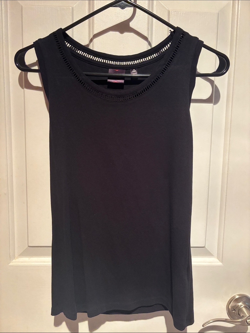 Rafaella Black Sleeveless Knit Tank with Open-Stitch Neckline